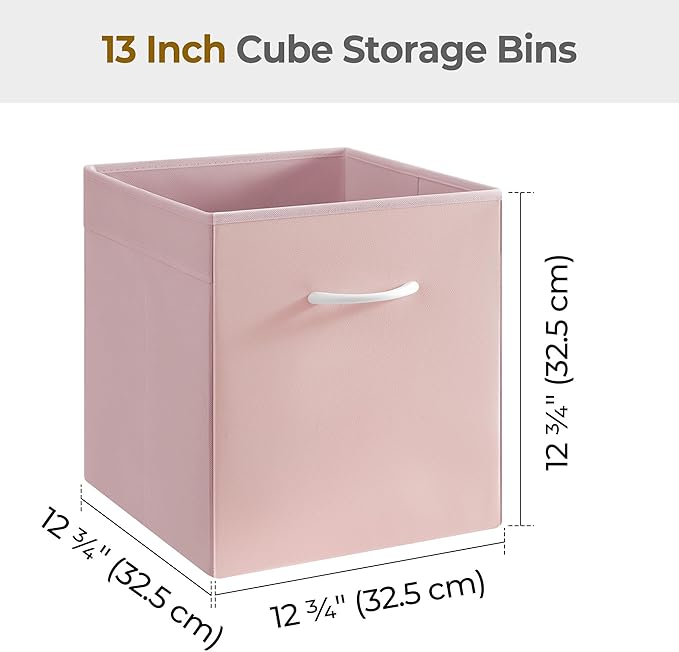 StorageWorks Pink Storage Cubes, 13x13 Storage Cube Bins with Handle, Cube Storage Organizer Bins for Shelves and Closet, Collapsible Storage Bins, 4-Pack