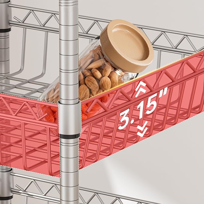 6 Shelves Storage Shelf Wire Closet Bathroom Organizers Metal Pantry Kitchen Garage Shelving Unit Laundry Room Organization Home Rack Net Basket Silver with Wheels 14" Dx14 Wx64.8 H