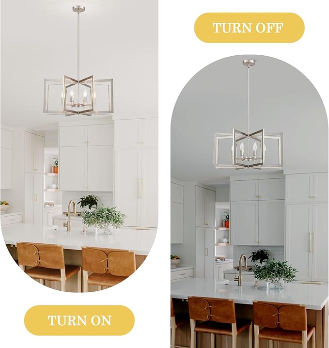 Brushed Nickel Chandelier 26 Inch Modern Geometric 8-Light Large Metal Dining Room Pendant Lighting Fixture for Kitchen Island Living Room Entryway Hallway Bedroom