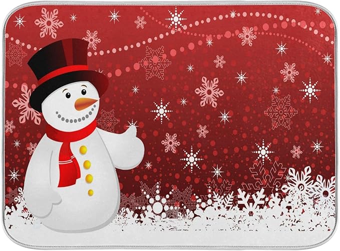 Christmas Snowflakes Snowman Dish Drying Mat 16 X 18 Inch Xmas Snowmen Winter Santa Dry Dishes Pads Tableware Mats Protector for Kitchen Countertops Counter Home Decorations