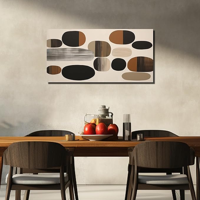 Prepeyssee Large Brown Abstract Wall Art for Living Room Geometry Black Boho Artwork for Bedroom Office Kitchen Modern Canvas Prints 20"x40"