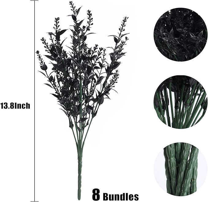 RECUTMS Artificial Flowers Outdoor Fake Plants Artificial Fake Flowers, Faux Outdoor Plastic Plants UV Resistant Shrubs No Fade Faux Plastic Plants Garden Porch Window Box Decorating(Black)
