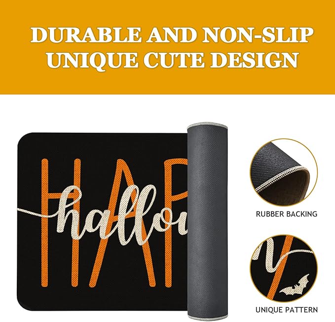 Happy Halloween Welcome Doormat 30x17 Inch Halloween Front Door Mat Indoor Outdoor Entrance Floor Mats Non-Slip Washable Seasonal Home Decor Rugs