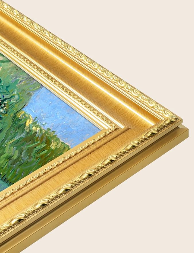 DECORARTS - Vincent van Gogh's First Steps (After Millet), Museum-Quality Giclee Canvas Print in Gold Solid Wood Frame, 34.75 x 28.75 in, Ready to Hang, Made in USA