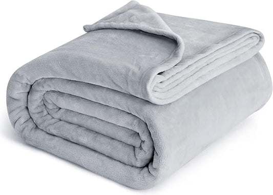 Bedsure GentleSoft Fleece Blankets Queen Size Light Grey - Bed Blanket Soft Lightweight Plush Fuzzy Cozy Luxury Microfiber, 90x90 inches