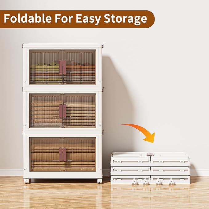 JOYWAVE Storage Bins with Lids,465QT Collapsible Plastic Bins,Closet Organizer and Storage Drawer,3 Pack Cubes