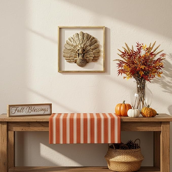 Animal Heads Wall Decor ( Includes Metal Frame) Christmas Indoor Decor Resin Animals Sculptures Head Wall Hanging Thanksgiving Decoration Gold vintage Wall Sculpture for Living Room Bedroom Office(Turkey)