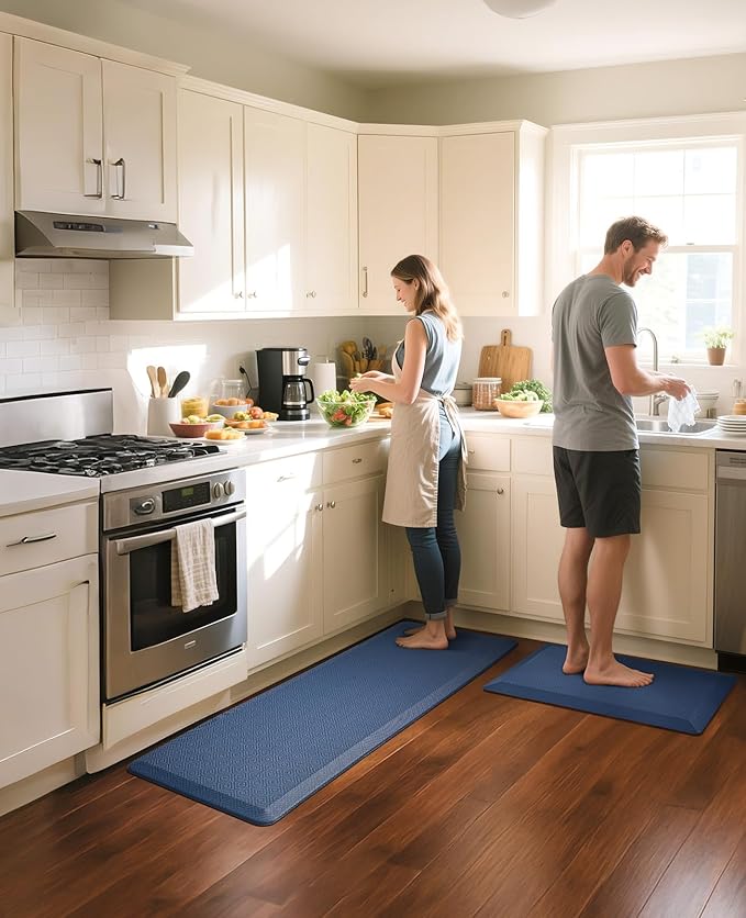 Ophanie Kitchen Mats for Floor, 3/4 Inch Thick Kitchen Rugs, 24x70 Anti Fatigue Standing Cushioned Mat, Waterproof,Comfort Ergonomic Mat for Office, Home, Sink, Blue Non-Slip Bottom