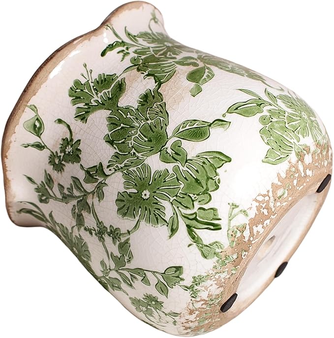 Ceramic Pots for Plants, Vintage Plant Pots with Drainage Hole, 6.11in. Planter for Indoor Plants, Crackle Glaze Finish Flower Pot, Perfect Tuscan Ceramic Planter for Gardening, Green