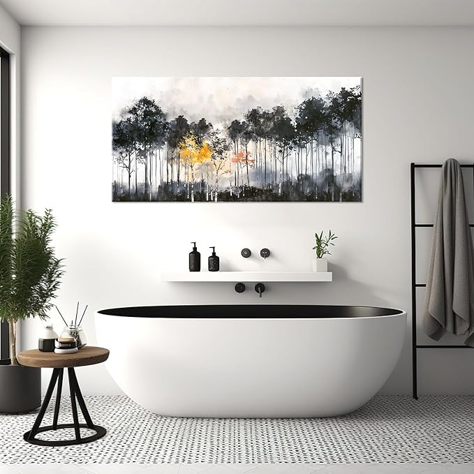 ZESTFLICKR Wall Art canvas for ink wash painting black and white trees forest traditional Chinese painting of Study office living home decoration. (20x40inch)