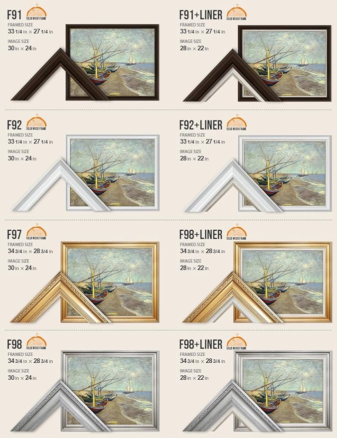 DECORARTS - Boats At Saintes Maire, Vincent Van Gogh Art Reproduction. Giclee Print w/Bronze Frame&Mat for Wall Decor. 30x24,