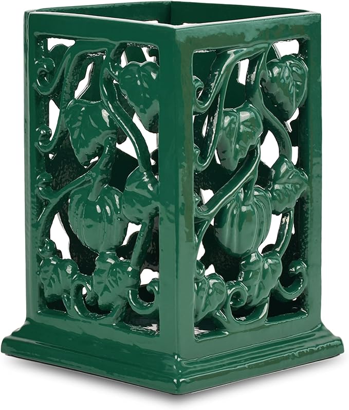 Utensil Holder for Kitchen Counter, Large Cast Iron Vintage Pumpkin Pattern Utensil Holder Cooking Tools Organizer Storage Crock, Green