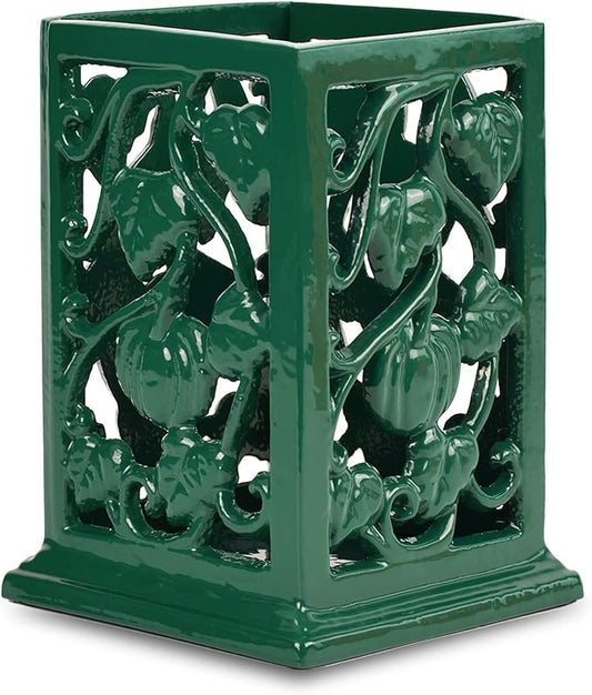 Utensil Holder for Kitchen Counter, Large Cast Iron Vintage Pumpkin Pattern Utensil Holder Cooking Tools Organizer Storage Crock, Green