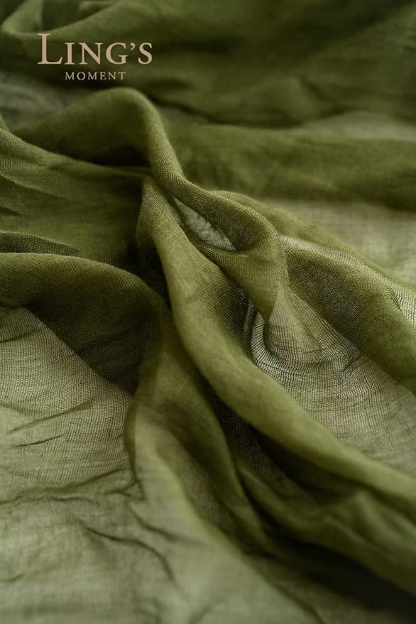 Ling's Moment 14Ft x 35" Wide Olive Moss Green Gauze Semi-Sheer Table Runner Cheesecloth Tablecloth for Wedding Party Bridal Shower Boho Table Decor Moss Green