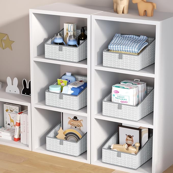 DIMJ Storage Bins Basket for Closet Storage, Fabric Baskets for Closet Shelves, Foldable Storage Cube for Toys, DVDs, Books, Gray, 6Pack