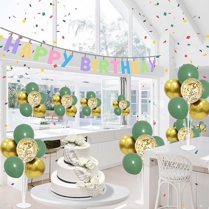 Green and Gold Balloon Stand Centerpiece Table Decorations for Birthday Woodland Baby Shower Party Decoration (Green gold set4)