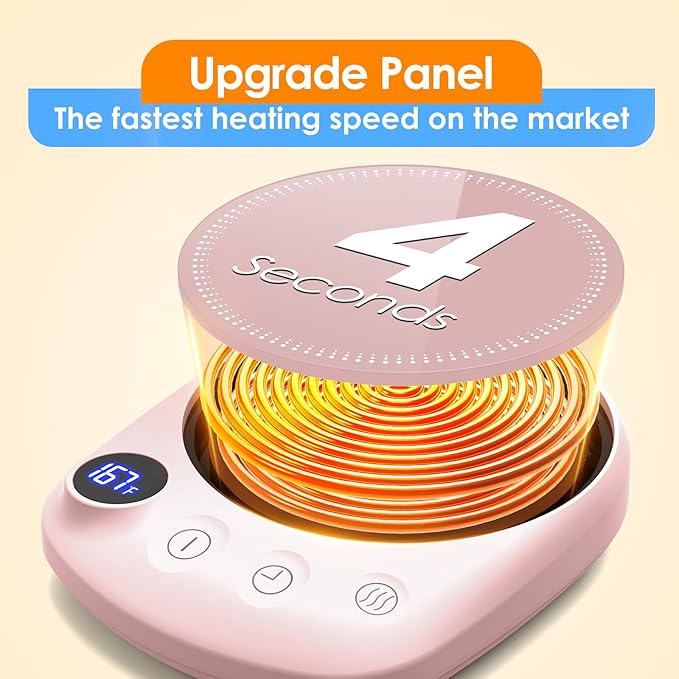 Coffee Mug Warmer - Fastest Heating & Highest Temperature, Coffee Cup Warmer for Desk Auto Shut Off, 4 Temp Settings & 1-12H Timer, Smart Electric Beverage Warmer for Coffee, Tea (Pink)