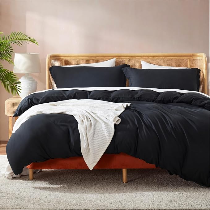 Nestl King Duvet Cover Set with Comforter Insert - Black 4 Piece 104x90 Duvet Cover & 2 Pillow Shams with White Quilted Down Alternative Comforter, Ultra Soft, All Season