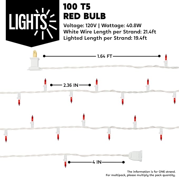 Joiedomi Christmas String Lights Indoor,100 Count Mini Red Light,21.4 FT Lighting Decor for Patio Dorm Classroom Bedroom Holiday Wedding Party Garland Birthday Festival,White Wire