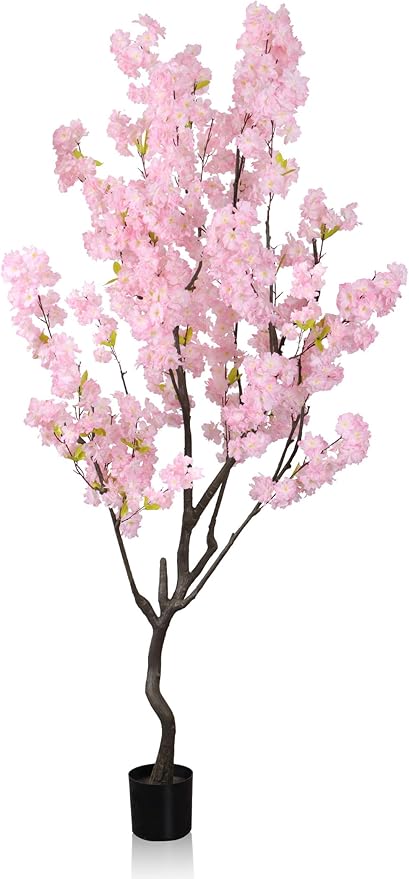 Faux Modern Pink Cherry Blossom Tree 7ft(84in)Tall Artificial Japanese Sakura Tree Decor Natural Fake Pink Floral Tree for Wedding Realistic Silk Plant in Pot for Home Living Room,Office,Outdoor Decor
