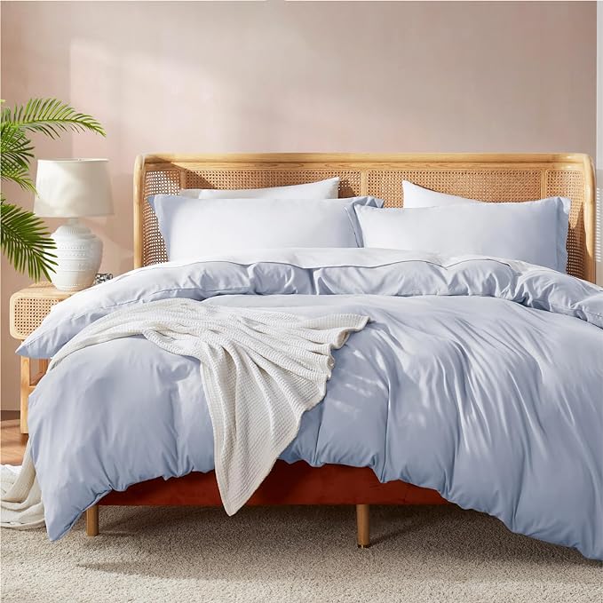 Nestl Ice Blue Duvet Cover Full Size - Soft Double Brushed Full Size Duvet Cover Set, 3 Piece, with Button Closure, 1 Duvet Cover 80x90 inches and 2 Pillow Shams
