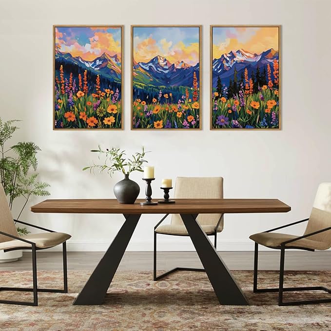 ANHUIB Colorful Wildflower Wall Art Boho Mountain Wall Decor Nature Floral Art Print 16x24 Inch Set of 3 for Living Room Bedroom Dining Room