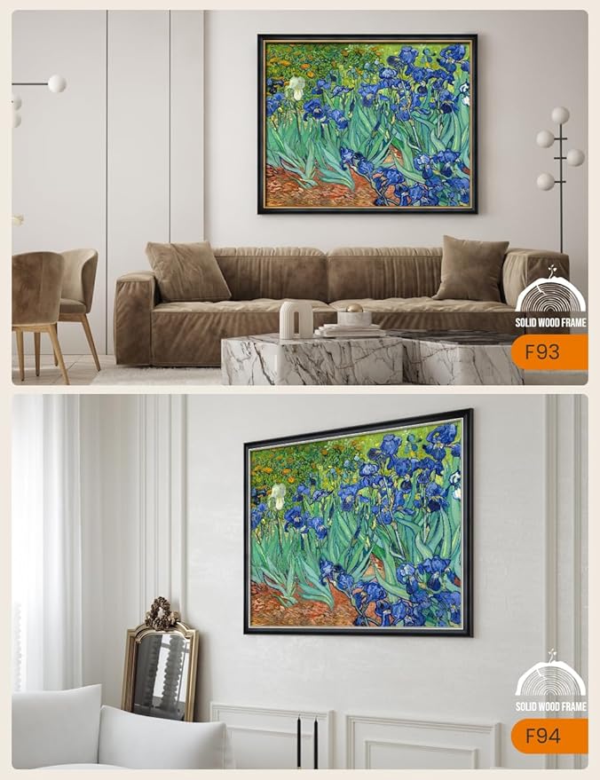 DECORARTS - Irises in the Garden by Vincent Van Gogh, Large Giclee Canvas Print with Solid Wood Frame, Oversized Wall Art Decor