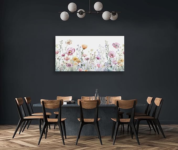 Tucai Decor Floral Wall Art Decor 30 x 58 inches Pink Yellow Purple Flowers Painting Canvas Art for Living Room Bedroom Office Watercolor wildflowers Art Prints Ready to Hang