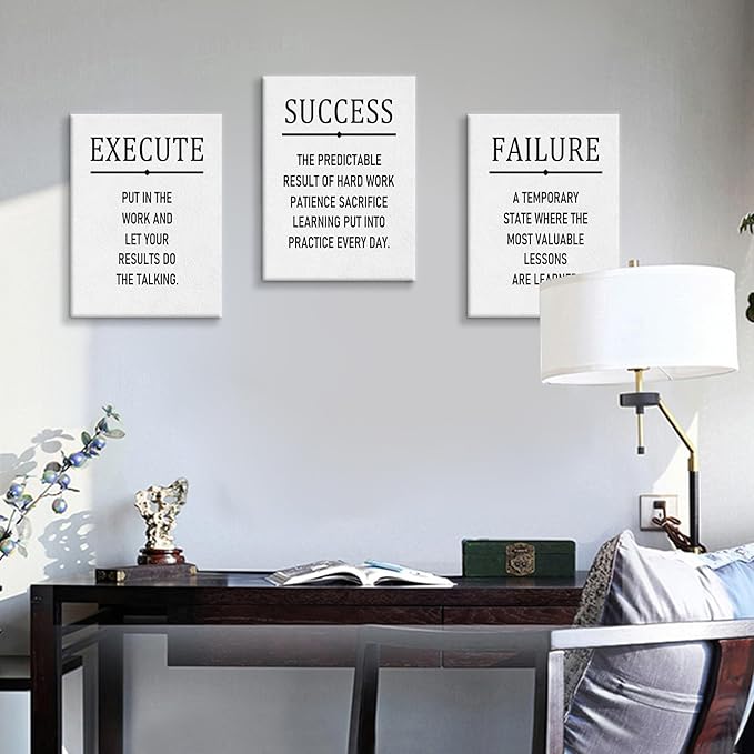 3 Pieces Motivational Posters Canvas Wall Art Home Decor Execute Failure Success Inspirational Quotes Picture Print Positive Painting Artwork for Teens Room Office Stretched and Framed [48''Hx24''W]