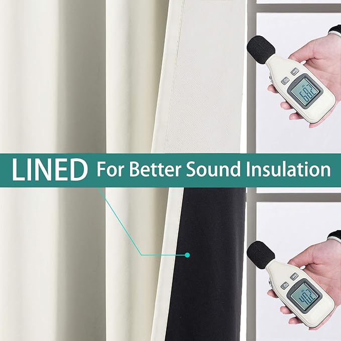 Yakamok 100% Blackout Curtains with Black Liners, Solid Home Decor Thermal Insulated Full Blackout 2-Layer Lined Drapes, Energy Efficiency Window Draperies for Bedroom (52Wx63L, Cream, 2 Panels)