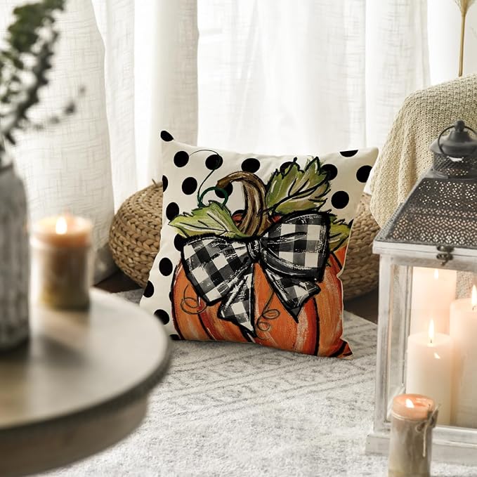 AVOIN colorlife Fall Polka Dot Pumpkin Throw Pillow Cover 18x18 Inch, Seasonal Autumn Thanksgiving Harvest Decoration for Home Sofa Couch