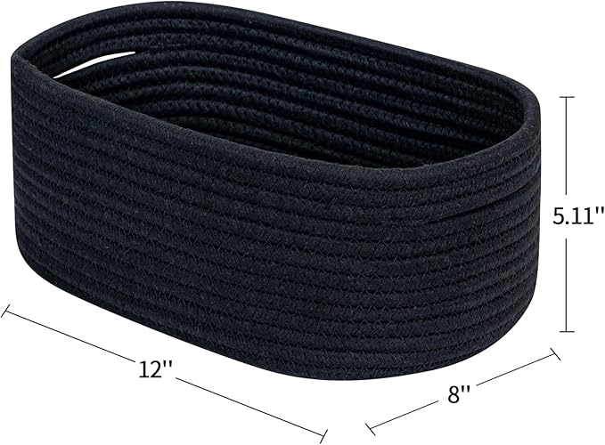 CubesLand Cute Black Basket Bins,Small Woven Storage Baskets for Shelf,Baby Nursery Basket Bin,Cube Organizer Basket Bin,Soft Toys Storage Basket,Home Decor Organization Bins 12 x 8 x 5 inches