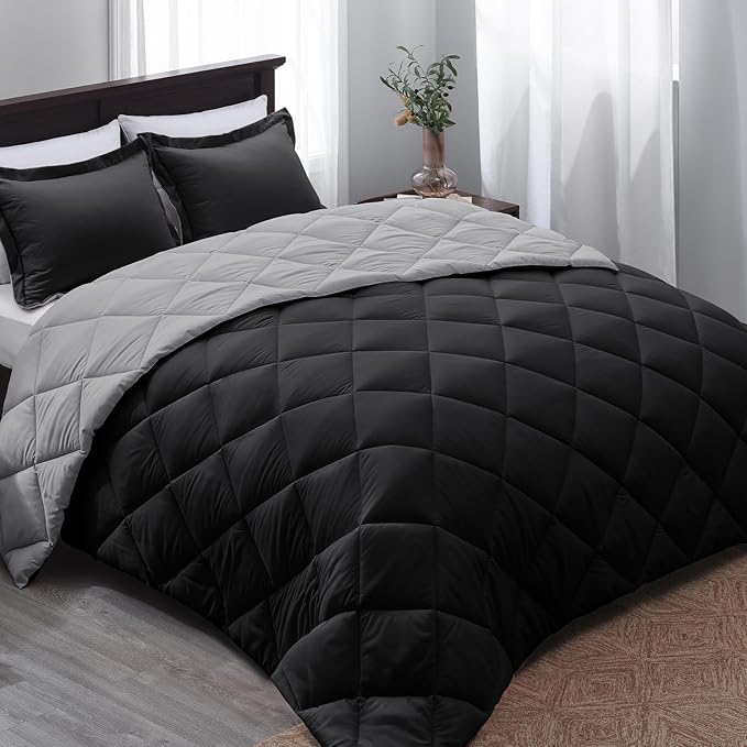 Basic Beyond Full Size Comforter Set - Black and Grey Comforter Set Full, Reversible Comforter Full Size Set, 1 Comforter (82"x92") and 2 Pillow Shams (20"x26"+2")