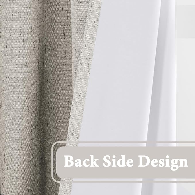 H.VERSAILTEX 100% Blackout Curtain for Bedroom 63 Inches Long Grommet Linen Face Full Light Blocking Curtain Drape for Living Room Thermal Insulated Linen Look Curtain 1 Panel, 52" W x 63" L, Stone