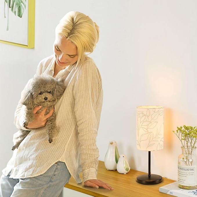 Lampwell Alee Small Modern Table Lamp Set of 2, Black Flower Night Lamp for Living Room & Bedroom, 4.33H12.21IN, Bulb Excluded