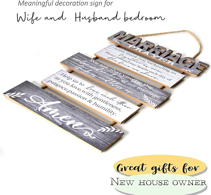 Buecasa Marriage Rustic Sign with 5pcs Panels Strung Together - Bridal Shower Gift for Couples Wife Husband - Christian Religious Inspiring Home Decor Newlywed