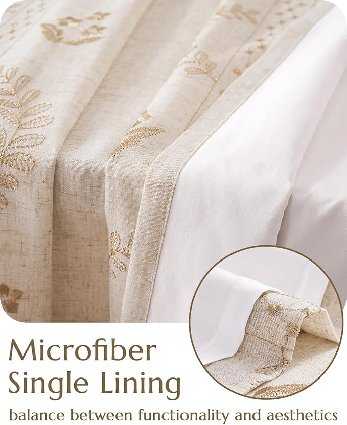 jinchan Belrose Lined Linen Blend Curtains Boho Floral Curtains for Bedroom 84 Inch Length Beige Embroidered Drapes Rod Pocket Farmhouse Flower Drapes for Living Room Window Treatments Set 2 Panels