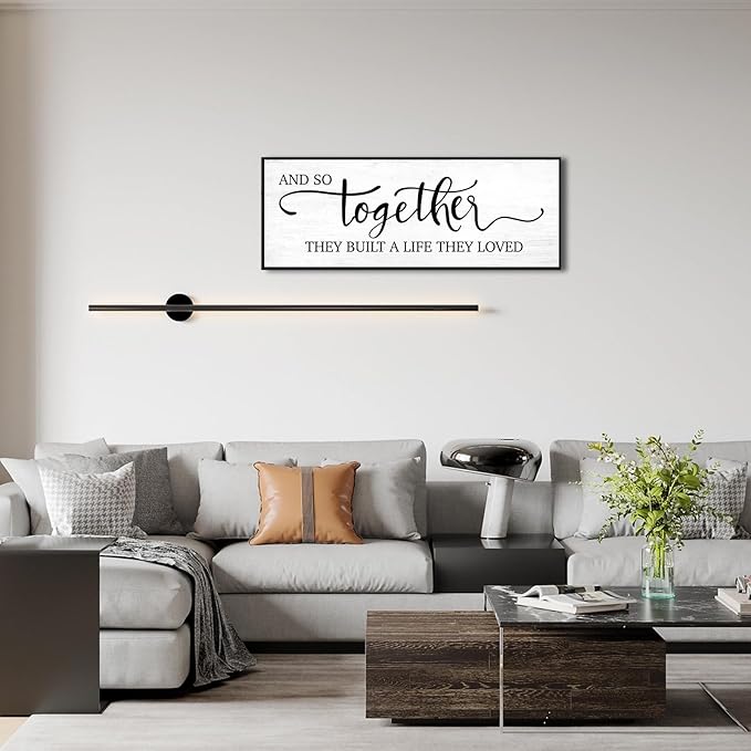 And So Together They Built A Life They Loved Sign Wall Decor: Farmhouse Master Bedroom Wall Art Above Bed,32''×12'' Large Framed Canvas Bedroom Signs Modern Guest Room Living Room Hanging Plaque