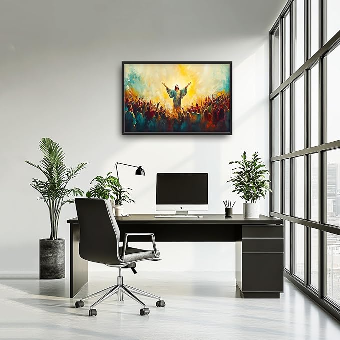 Flintis Large Christian Jesus Framed Wall Art Christ Jesus Pictures Wall Decor Abstract Religion Portrait Canvas Painting Print Artworks Framed for Living Room Bathroom Master Bedroom 36L X 24W