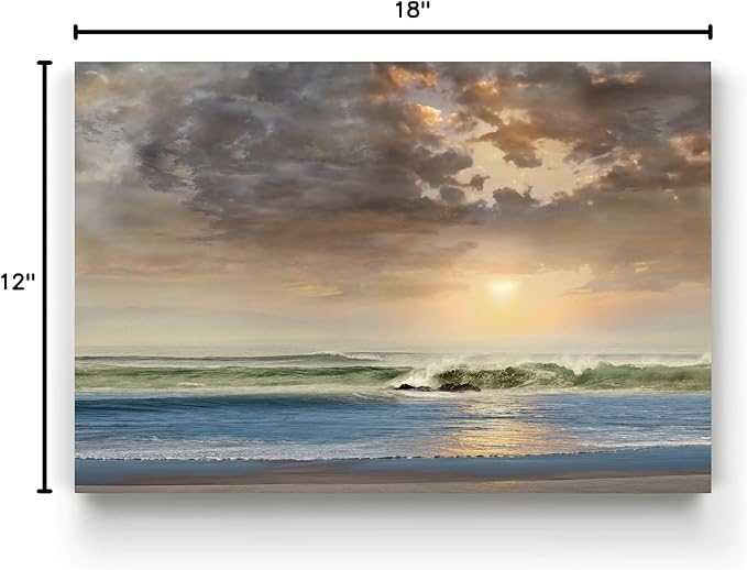 Renditions Gallery Canvas Beach Art Paintings Cloudy Sky Sunrise above Ocean Nature Hanging Artwork for Bedroom Office Kitchen Decor - 12"X18" LT08