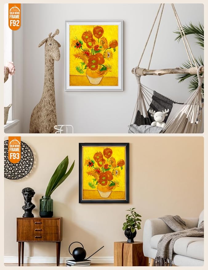 DECORARTS - Sunflowers - Vincent Van Gogh Giclee Prints w/Antique Brown Frame for Wall Decor. Picture Size: 16x20, Total Size w/Frame: 19x23