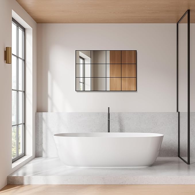 Delma Wall Mirror, 36"X24" Window Pane for Living Room Decor, Decorative Wall Art, Large Wall for Bedroom, Hallway, Living Room