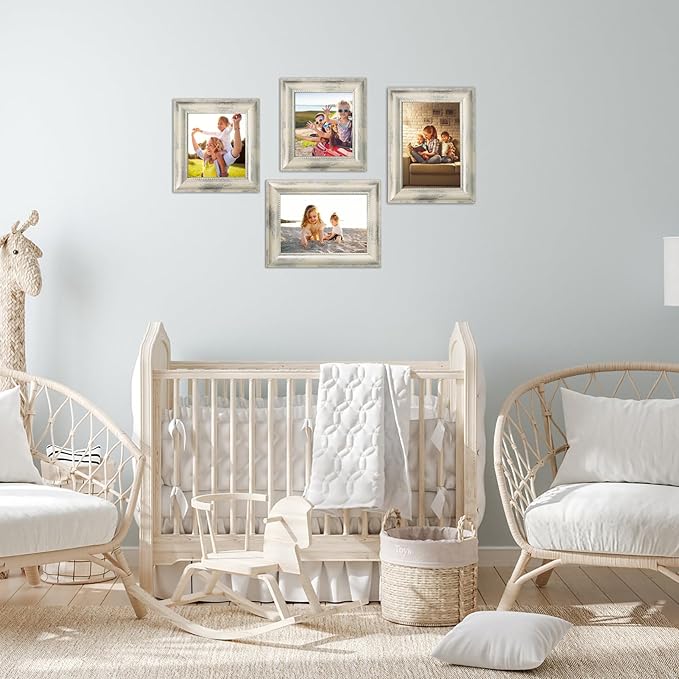 5x7 Picture Frames Set of 4 Vintage Photo Frame, Rustic Retro Photo Frame with Real Glass,Decorative Art Wall Mount and Tabletop Display Family Friends Wedding Gift