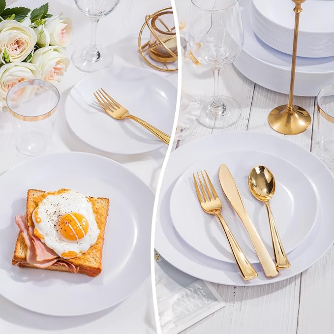 Nervure 100Pcs White Plastic Plates - 7.5inch Disposable White Dessert/Salad Plates - Heavy Duty Plastic Plate Ideal for Wedding & Party