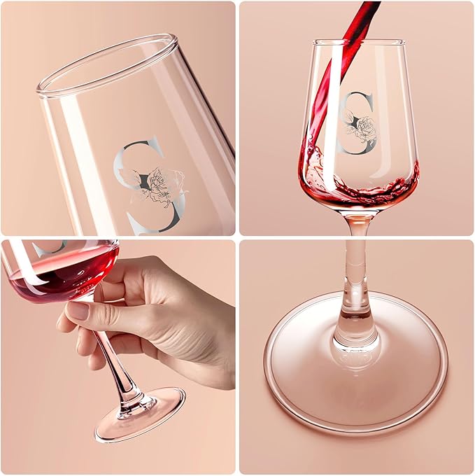 Monogrammed Wine Glass Gifts for Women - Personalized A-Z Wine Glasses with Gift Box & Greeting Card | Custom Mothers day, Anniversary, Birthday Gifts for Her, Mom, Wife, Best Friend, Sister,Woman (S)