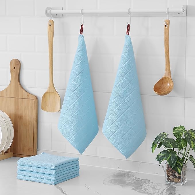 Homaxy 100% Cotton Terry Kitchen Dish Cloths, Ultra Soft and Absorbent Dish Towels for Kitchen, Suitable for Drying and Washing Dishes, 12 Pack, 12 x 12 Inches,Sky Blue