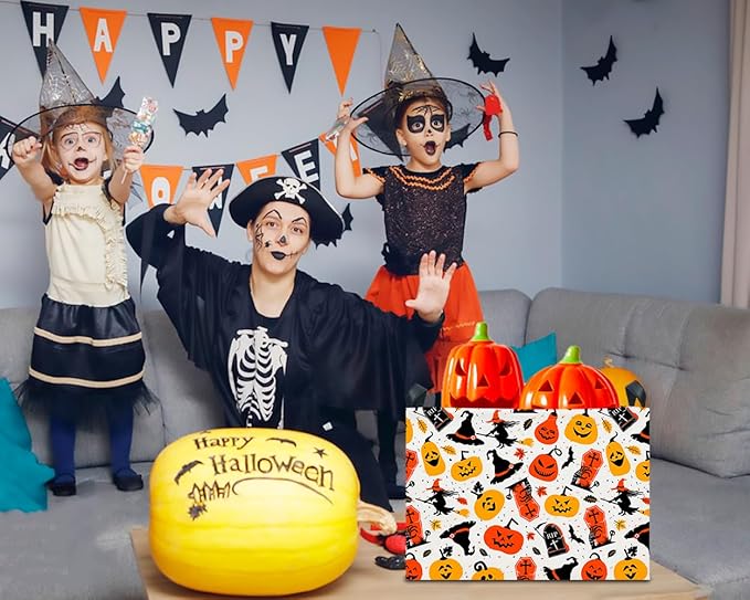 CLOCOR Rectangular Storage Basket Empty,Gift Basket for Kids,Waterproof Toy Storage Bin with Handles,Room Decor(Witch Halloween)