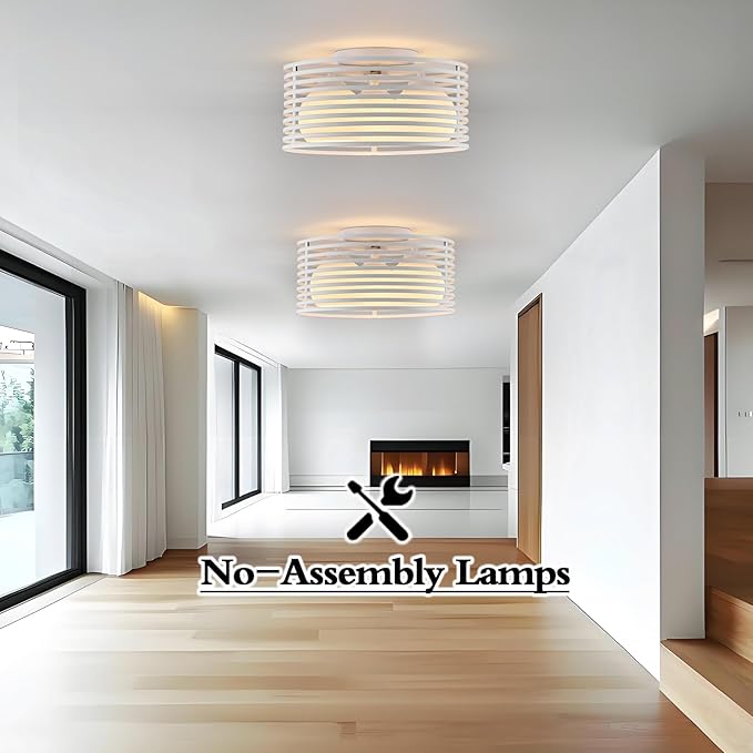 Modern Industrial Frosted White Round Semi Flush Mount Ceiling Light Fixture,Close to Ceiling Lamp Lighting Fixture With Globe Milk Glass Cover,for Kitchen Master Bedroom Living room Hallway（12.79 in）