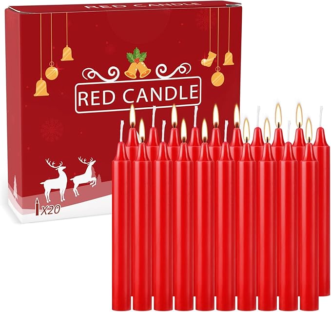 Set of 20 Red Candles – Mini Taper Candles for Christmas,Household, Wedding, Rituals, Prayer, Birthdays, Meditation, Altar,Party and Home Décor Candlesticks - 4 Inch Tall, Unscented (Red)