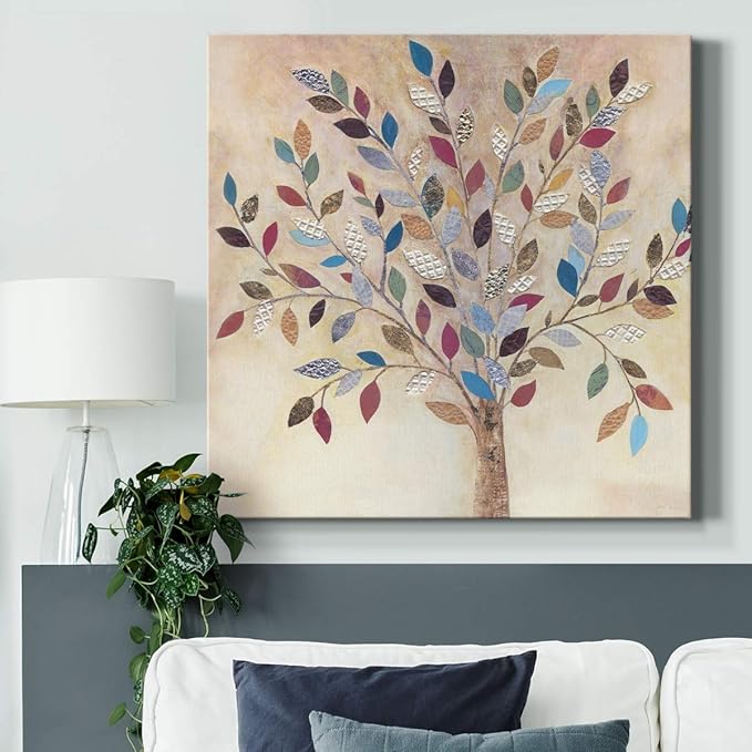 Wexford Home Square Premium Gallery Wrapped Canvas Flower Multicolor Wall Art Abstract Floral Romance Modern Pictures Print for Home Office, Ready to Hang, whimsical wood, 32x32